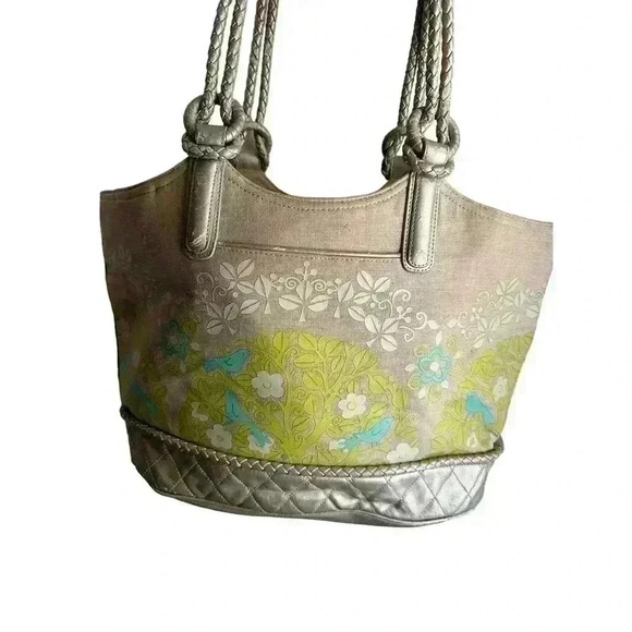 Vera Bradley Large Promenade Tote "SITTIN' IN A TREE" Beige Canvas Shimmer Taupe - Picture 1 of 11